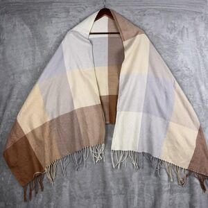Pashmina 100% Cashmere Multicolored Cream & Brown Plaid Scarf‎